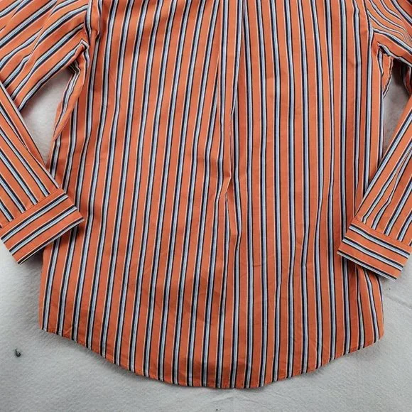 Chaps Shirt Men's Long Sleeve Casual Button Up Striped Oxford Orange Blue Med. - Picture 10 of 12